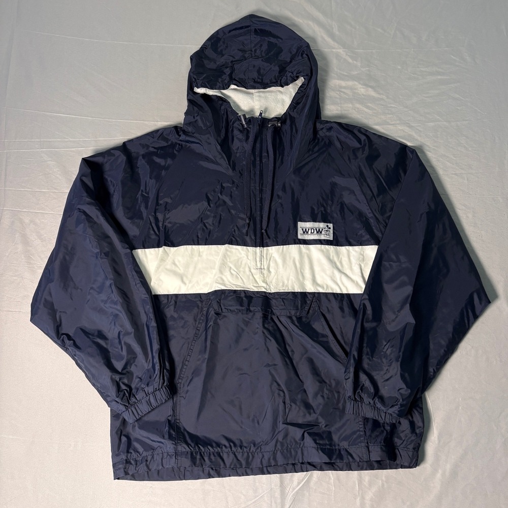 Walt Disney World Vintage Mickey Mouse Anorak Windbreaker Navy Blue White Mens M